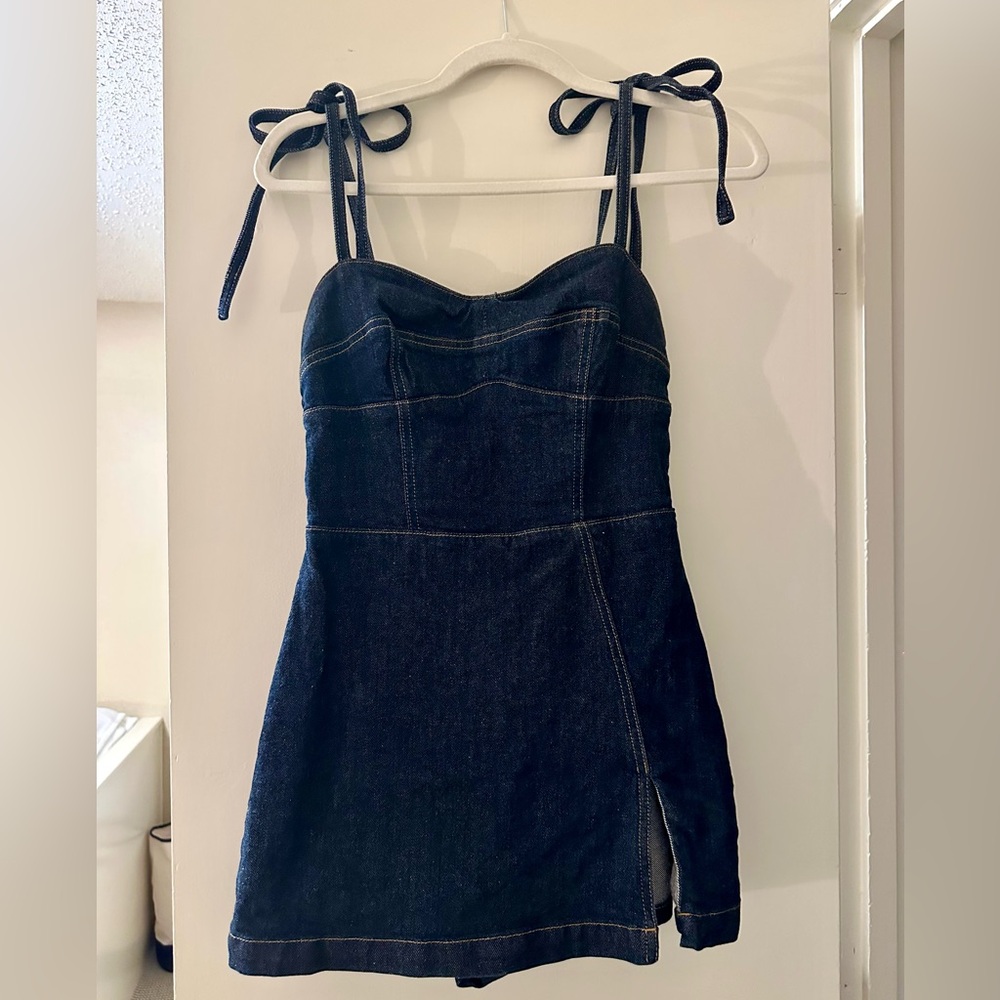Amanda Uprichard Taylor Denim Skort Romper in Indigo